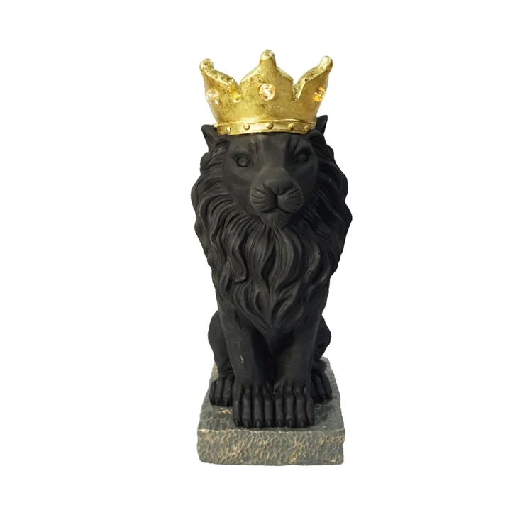 Golden Crown Lion with Solar LED Light Resin Craft Statue