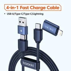 Toocki 4 in 1 usb cable quick charge 60W 6A/3A/2.4A 1M/2M for iphone android type c 3in1 charging cable