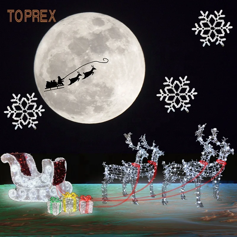 Christmas Outdoor Decorative LED 3D Motif Lights PVC Reindeer Sleigh Holiday Lighting White & Red Emittance IP65 Rated