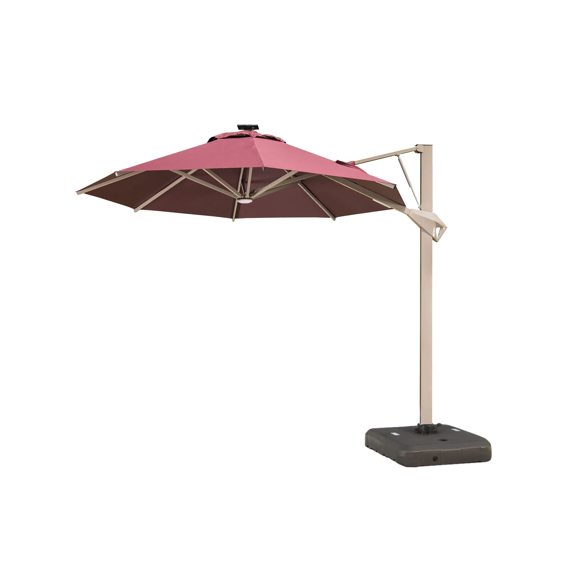 Single/Double Top Patio Umbrella Supplier Strong Wind Resist Sunshade Hydraulic Cantilever Umbrella With LED Light