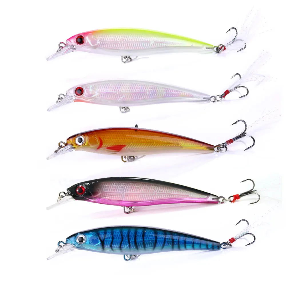 11CM-14G Wholesale Hard Plastic Bait Top Water Minnow Fishing Lures With Feather Hook