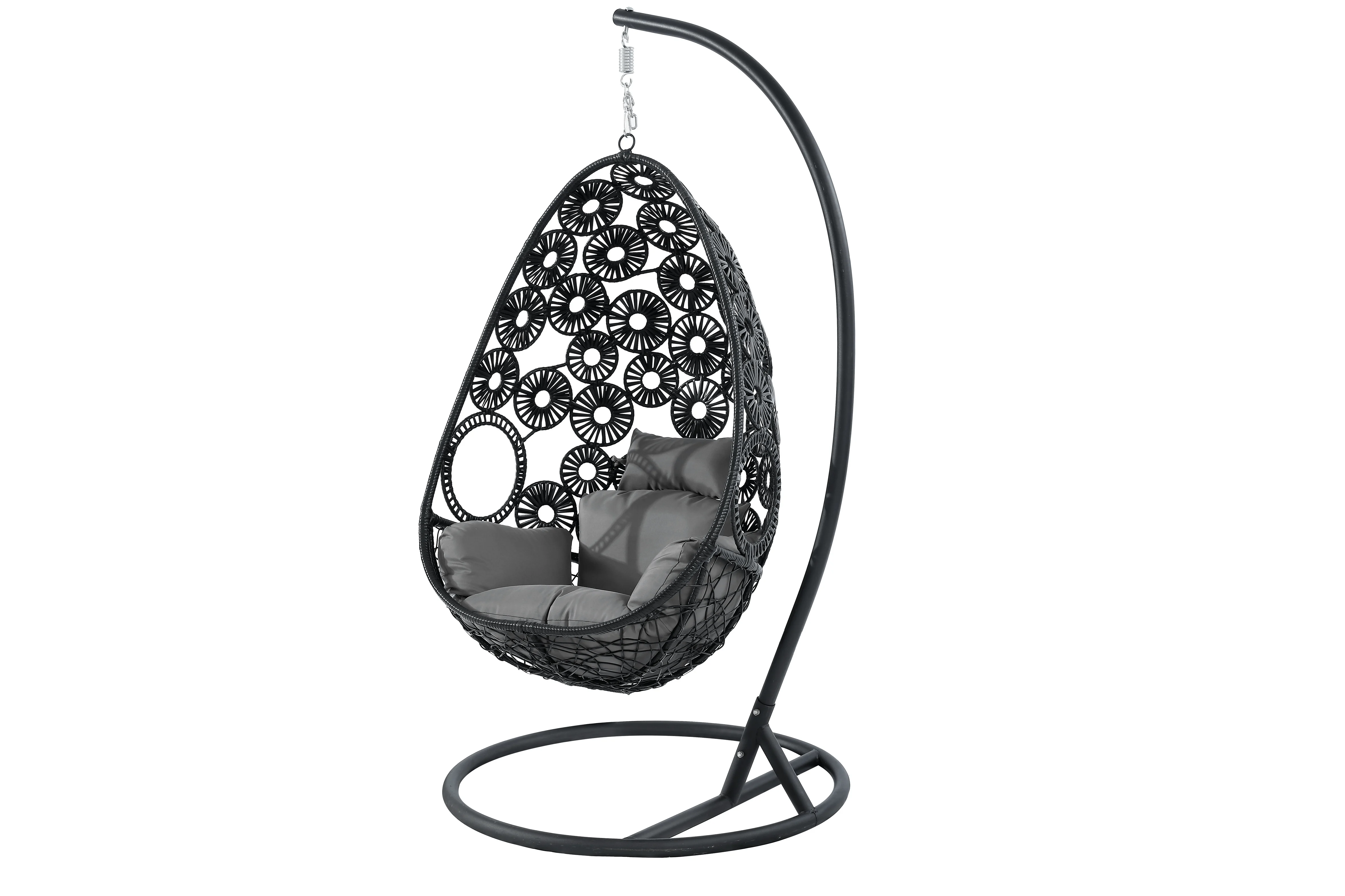 Plastic PE rattan gold leg frame iron metal Basket cushion seat egg Hanging morden outdoor garden patio swing chair 3 seats