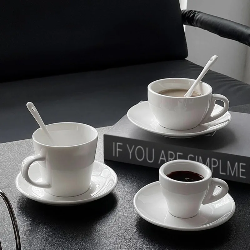 New In 2024 Pure White Ceramic Coffee Cups Set Espresso Latte Coffee Glasses And Saucer
