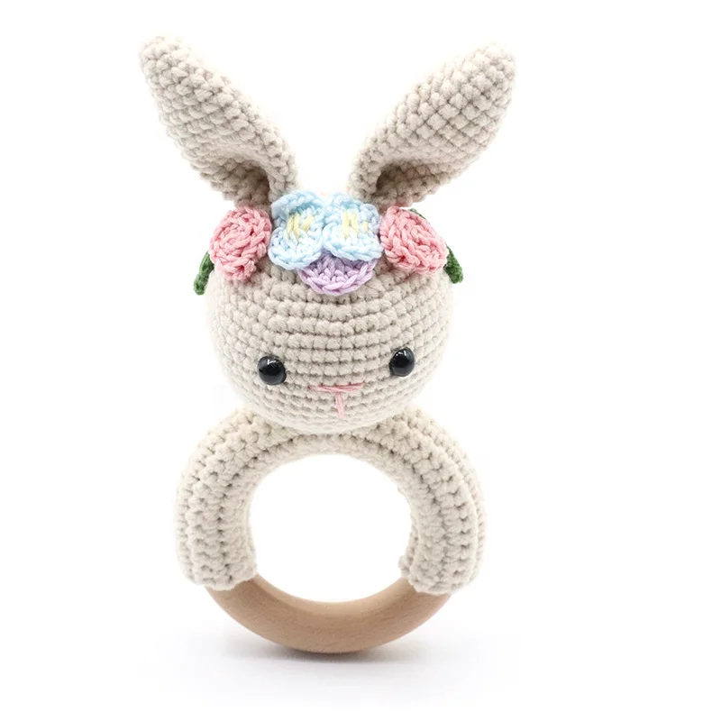 Высококачественное деревянное кольцо с милыми животными на заказ, детская погремушка-кролик ручной работы