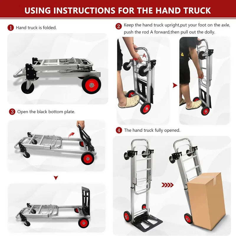 Convertible 200kgs Load Capacity Aluminum Dolly Cart Folding Hand Truck Large Cartons Moving Luggages Boxes Convertible Cart