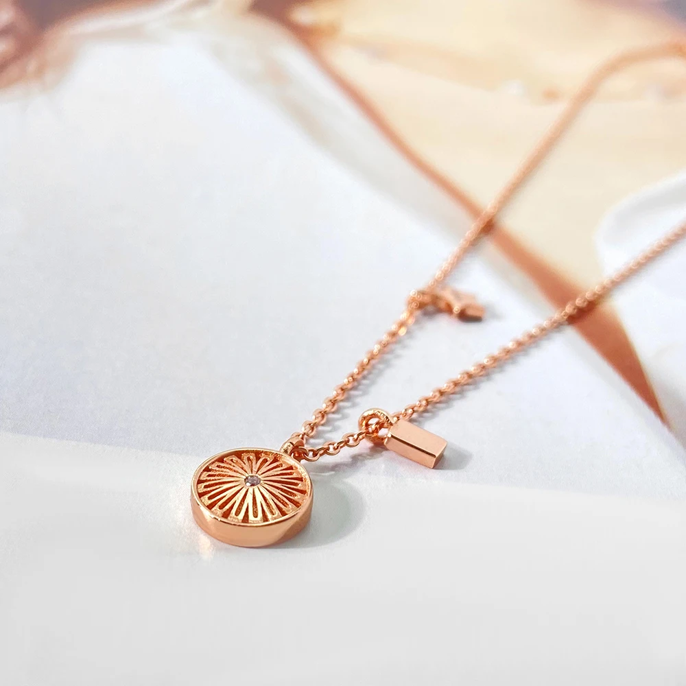 high polished metal texture geometric rose gold pendant chain charm necklace