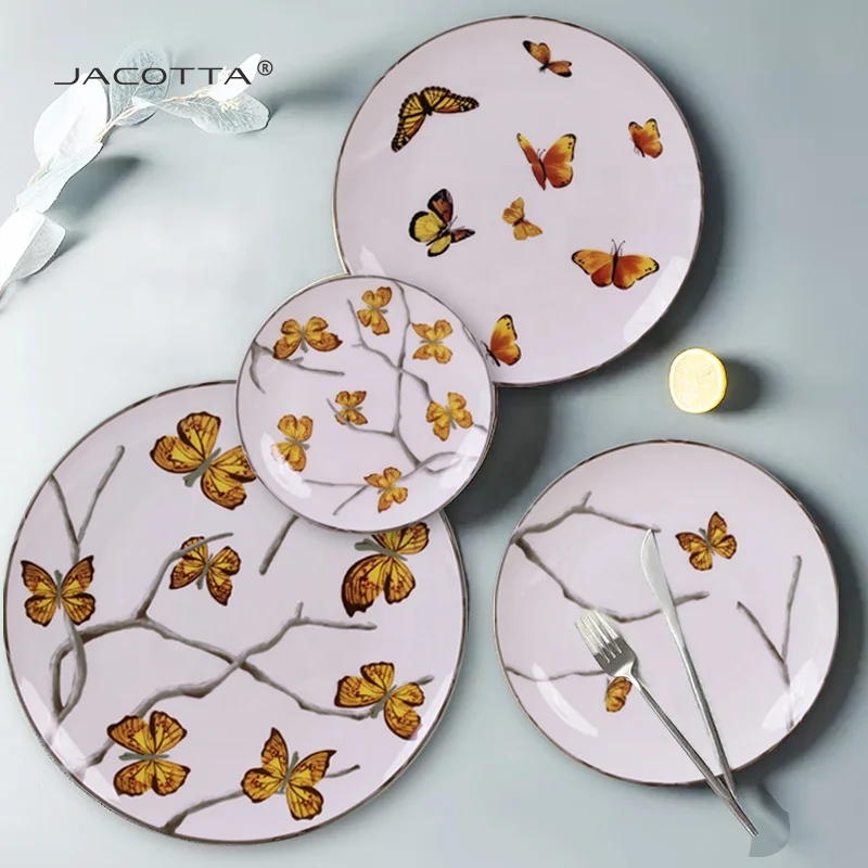 A ma zon top seller 2023 luxury salad bowl plates sets dinnerware butterfly Dinnerware Sets