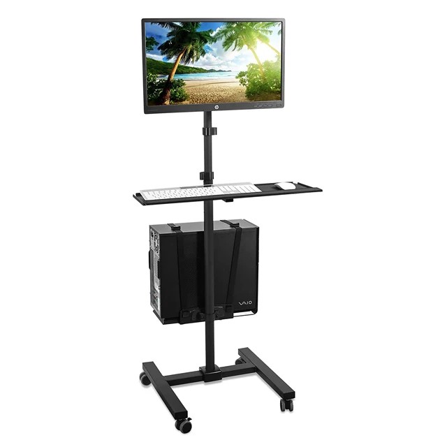 
Rolling Computer Cart Mobile Workstation with Tray Monitor Mount and CPU Holder Mobile Stand for Office and Industrial Use 