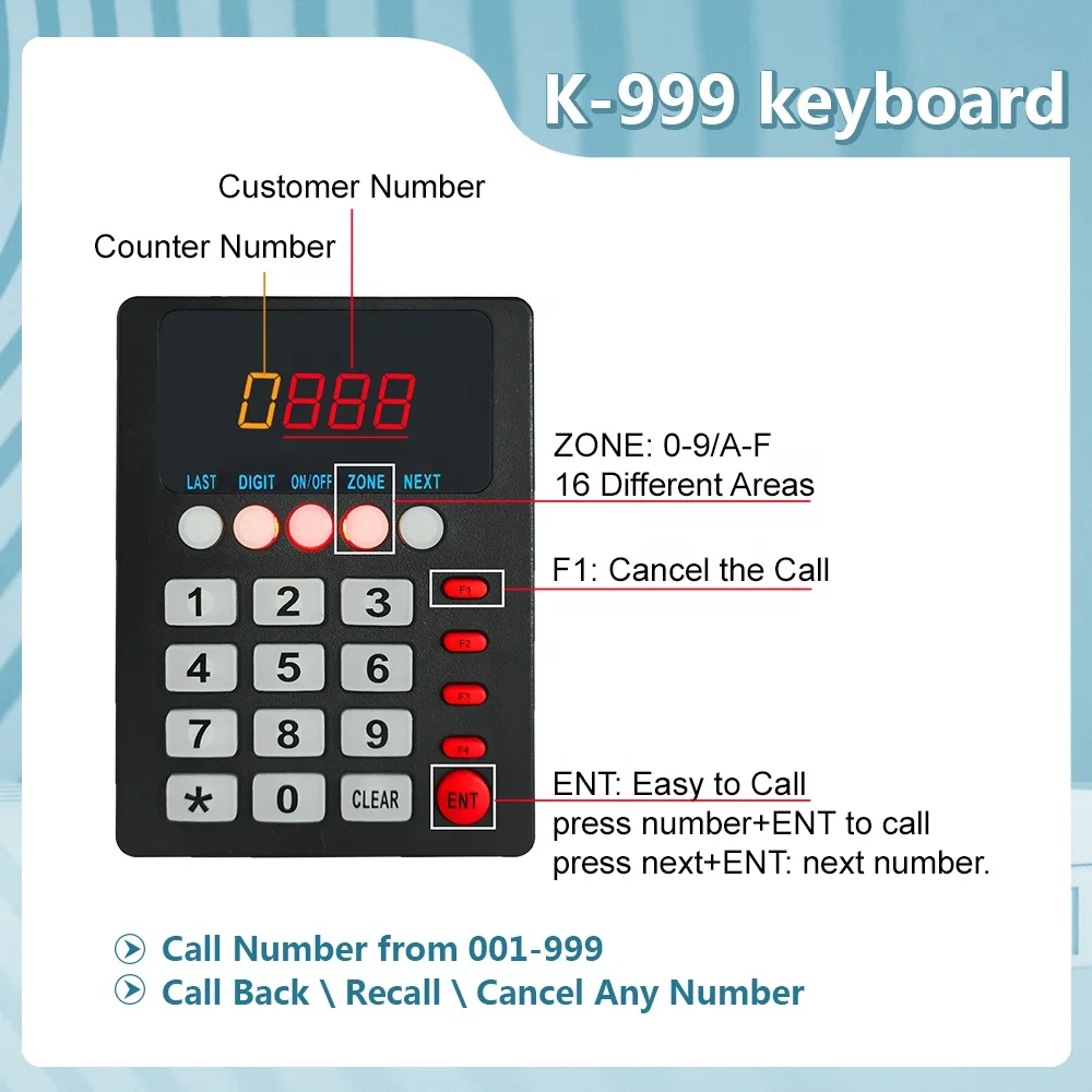 Electronic Queue Calling System Restaurant Coaster Pager With 4-Digit Led Display Board and Call Pad for Hospital Bar Cafe