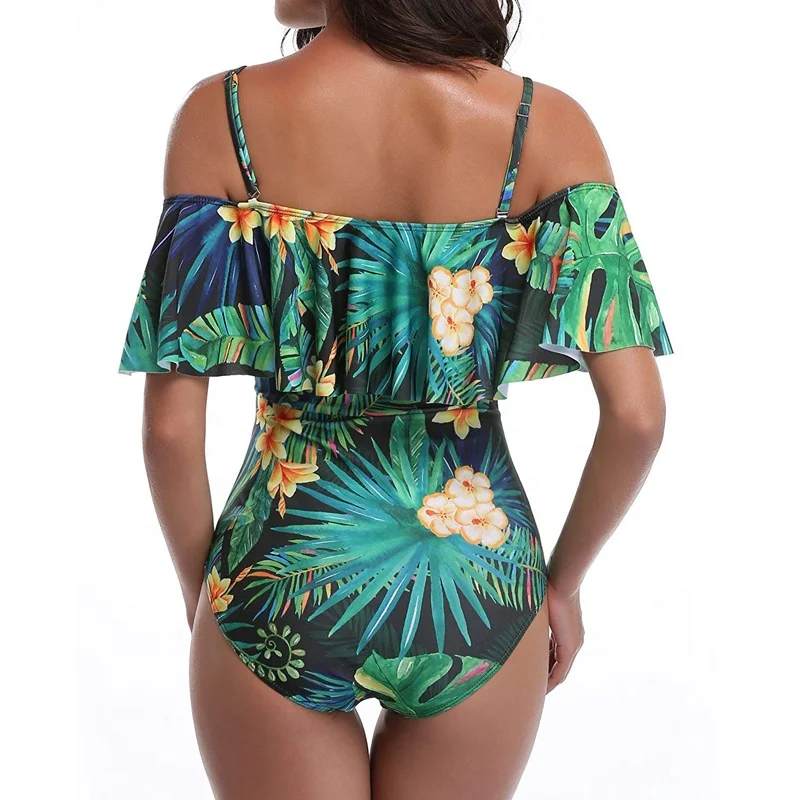 Женский слитный купальник, винтажные купальные костюмы с открытыми плечами и оборками, женский купальник, бикини
