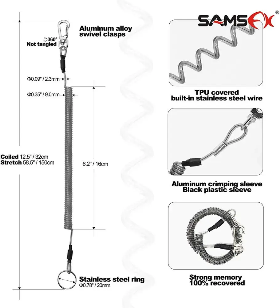 
SAMSFX Fishing Dual Head Zinger Line Nippers Forceps Coiled Lanyard and Dual Grooves Hook Sharpener Fly Fishing Vest Tools Kit 