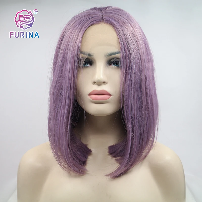 Furina Fashion Purple Fluffy short Bob curly hairpiece wigs synthetic hair for white women heat resistant fiber synthetic wigs