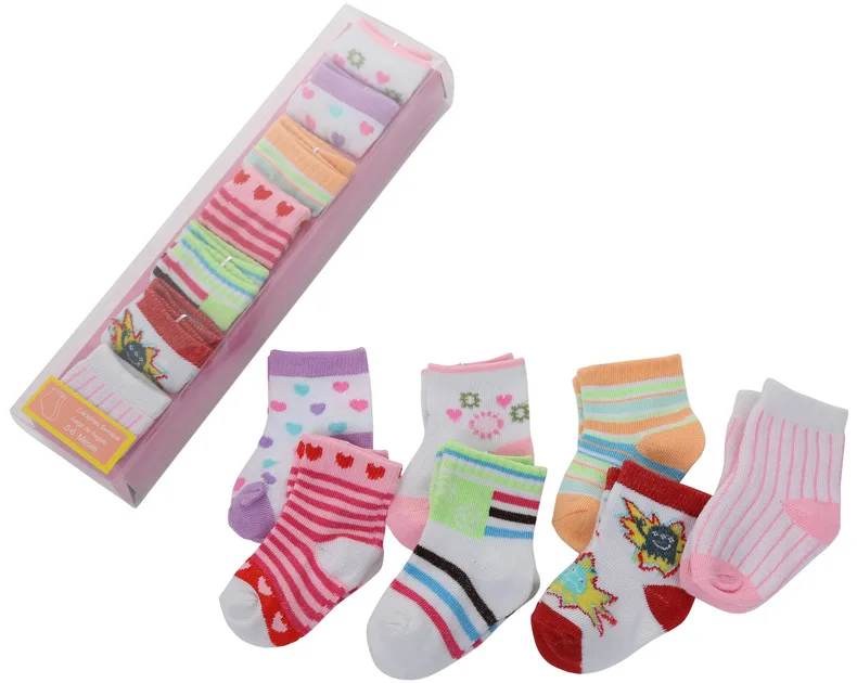 wholesale cotton 7 pairs gift box baby socks high quality cute cheap socks