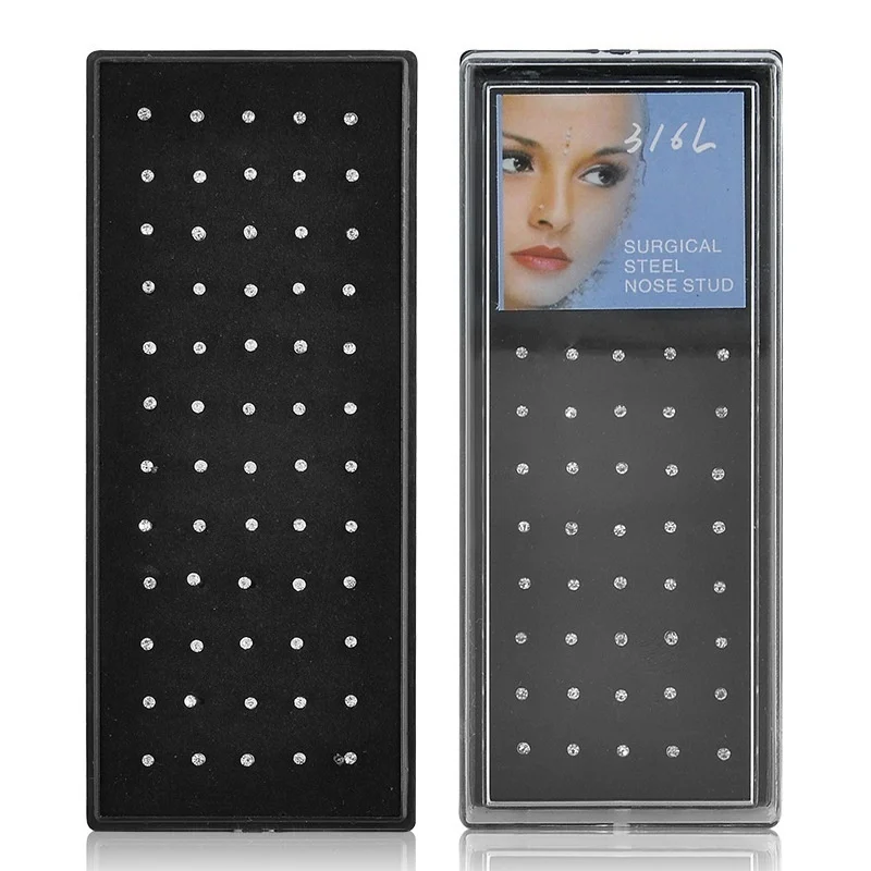 
60/40/24pcs/pack 1.8mm Stainless Steel Crystal Nose Ring Set Women Surgical Steel Nose Studs Body Jewelry 