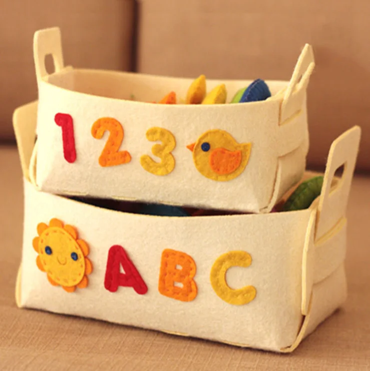 Diy handmade basket children english letters and numbers color toy felt storage basket