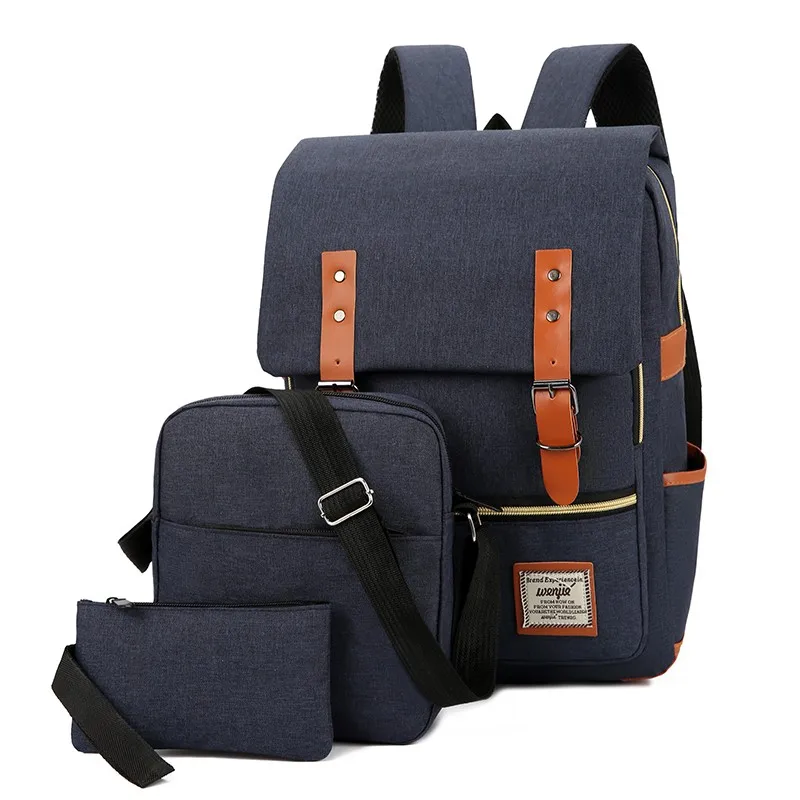 Wholesale Customization Korean Cute Canvas Double Backpack Set 3 in 1