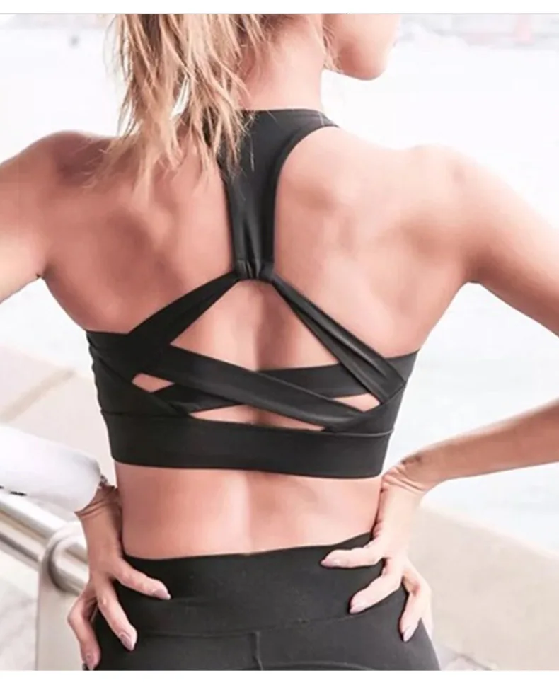 Wholesale custom sexy ladies sports cross back exercise yoga fabletics fitness push up sports bra