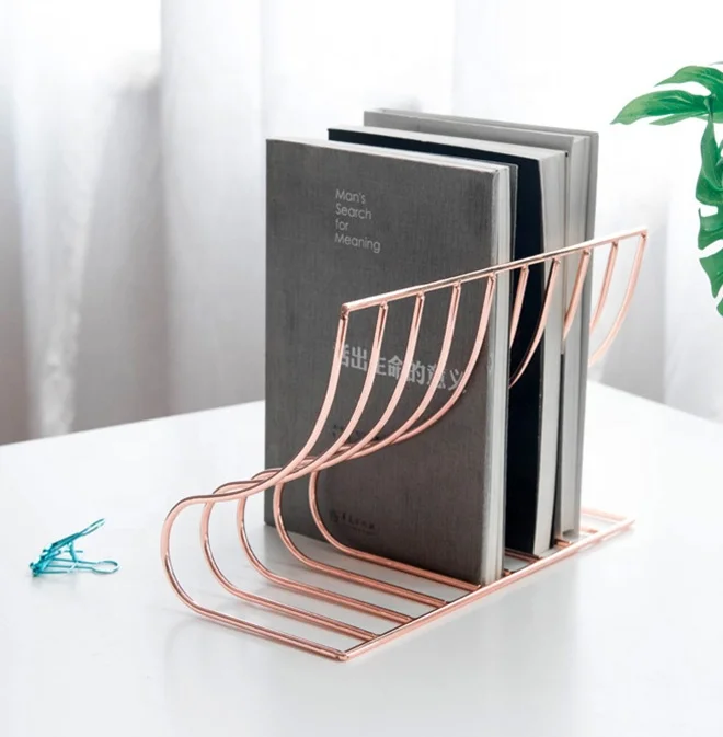 Декоративные металлические провода OEM дизайн Bookends журнал стеллаж для хранения Bookself вертикальная папка (Golden Rose golden Silver)