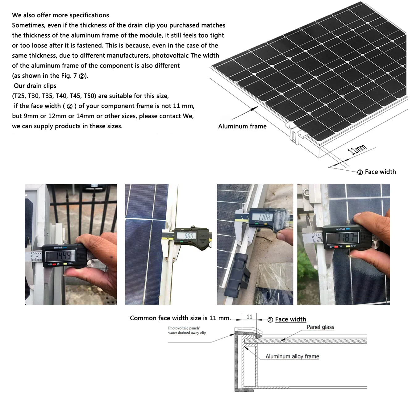 Factory Customized High-quality 30mm 35mm 40mm Solar Water Guide Clip Automatic Solar Panel Drain Clip