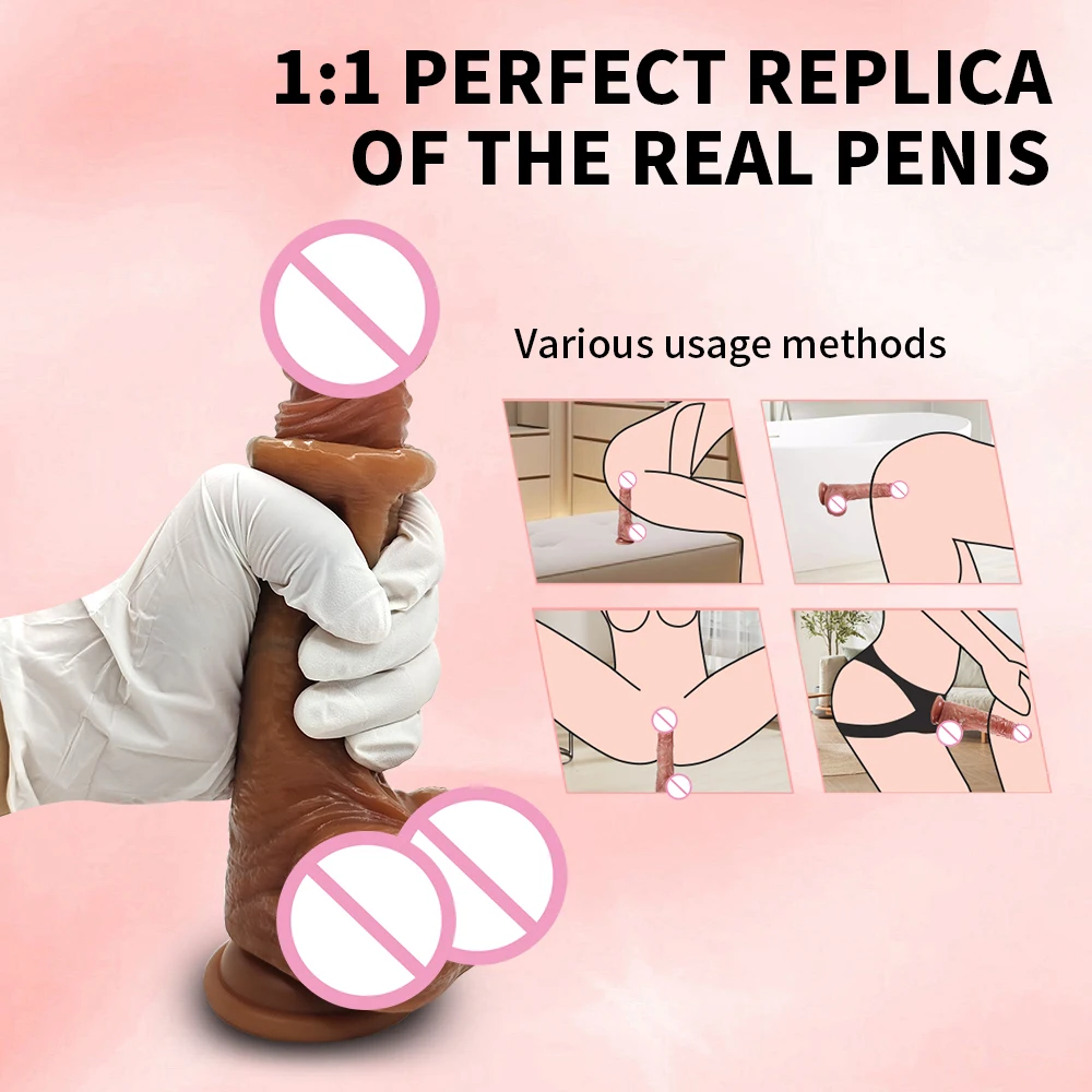 8.6 inch Strap-On Adult Sex Toys for Couples Soft Huge Silicone Cock Strong Suction Cup Realistic Movable Foreskin Dildos