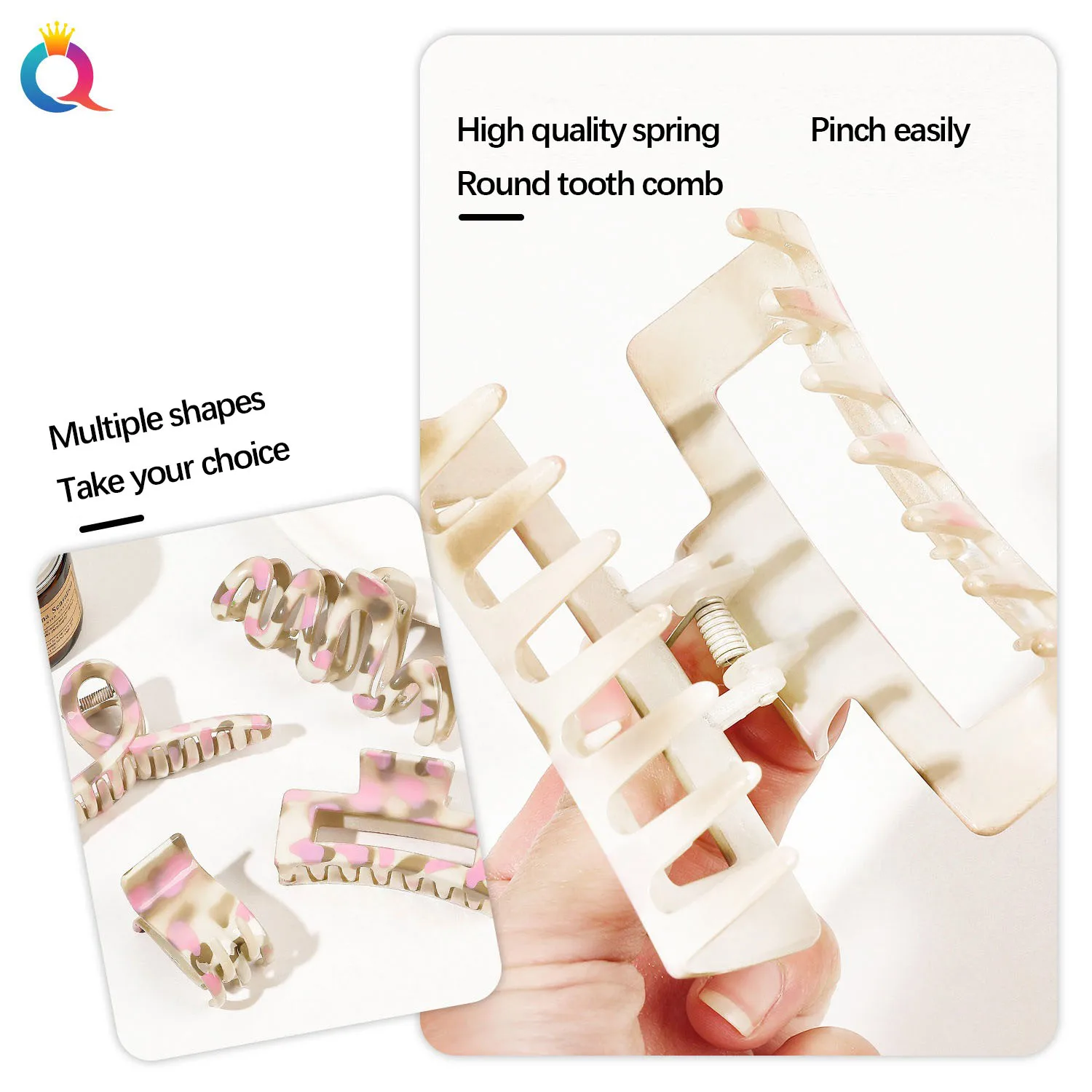 QIYUE Color milk wavy hair claw clip Three-pronged hair claw clip with color milk print Square hair clip with color milk print