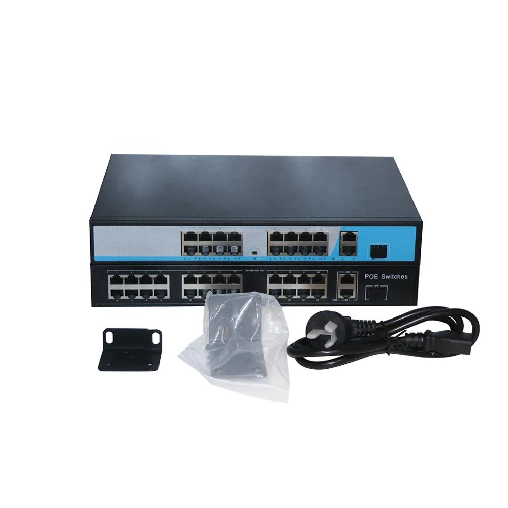 Industrial Switch 10/100/1000Mbps ethernet 24 port poe switch 48V 52V 0.5A 1.5a for Hikv IP Camera