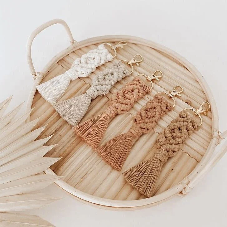 Wholesale Handmade Woven Rope Keychain Bag Accessories Tassels Cotton Thread Weave Boho Macrame Keychains