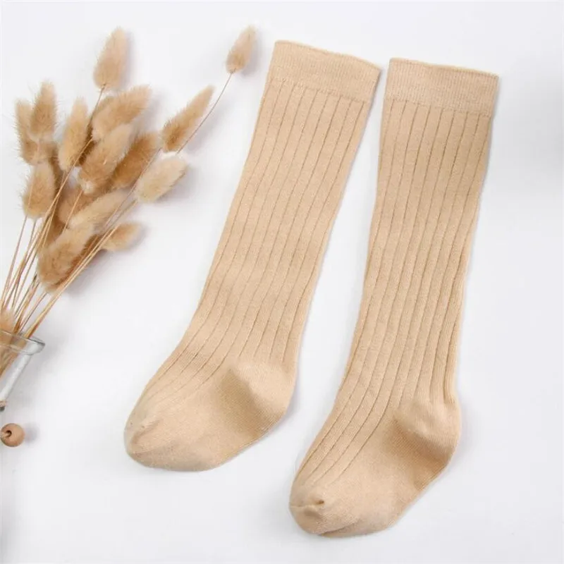 Fashion Cotton Solid Double Needle Toddler Baby Girls Over Knee High Socks Winter Kids Tights
