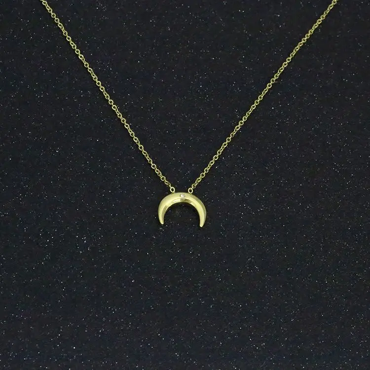 Wholesale Stainless Steel Simple Gold Chain Imagination Shine Necklace Crescent Necklace
