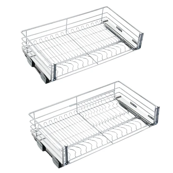 Luxury Stainless Steel 3 Sided Kitchen Cabinet Drawer Sliding Pull Out Wire Basket with Nano Plate Holder