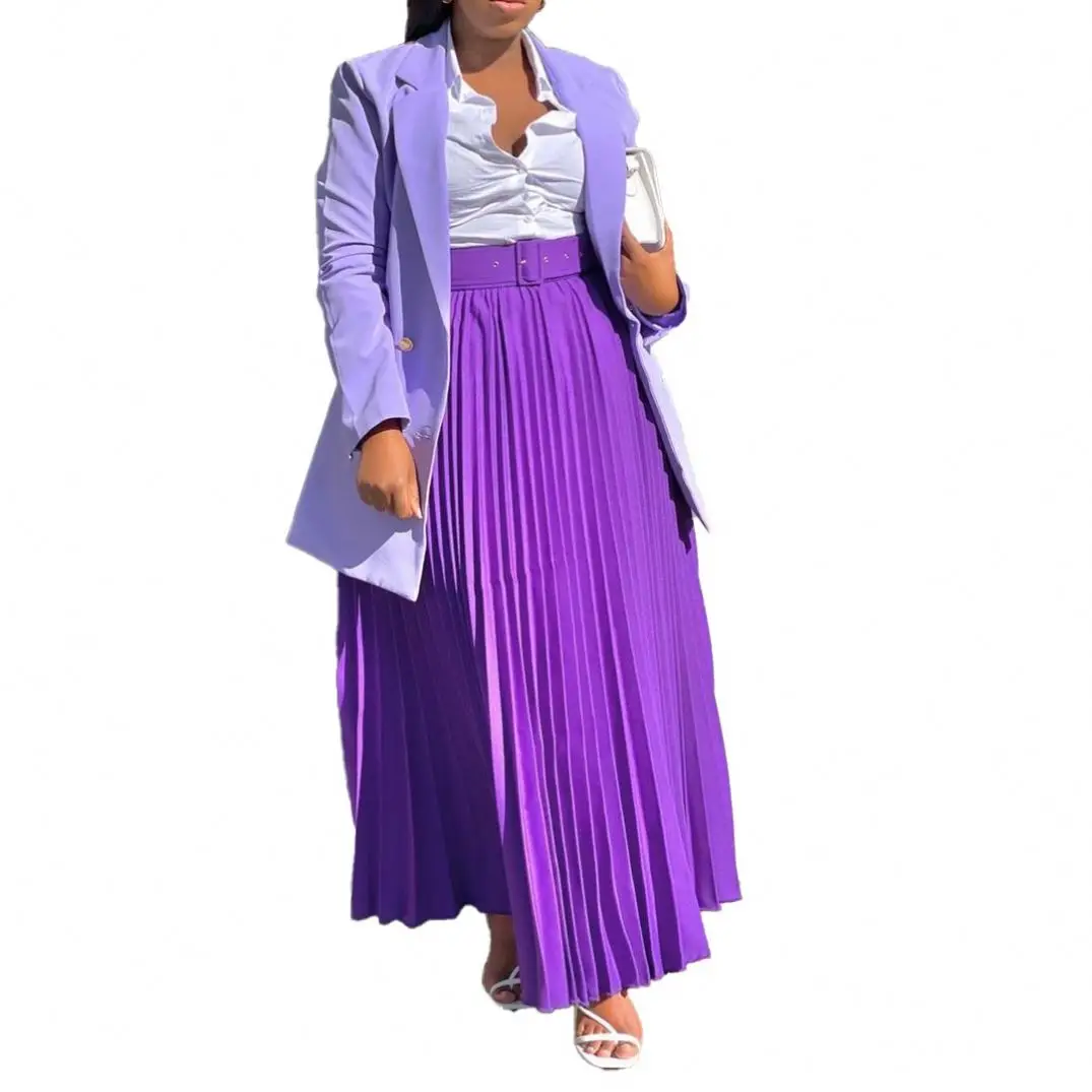 3SD51Hot Sale Plus Size Solid Color High Waist Pleated Skirt For Women Dresses