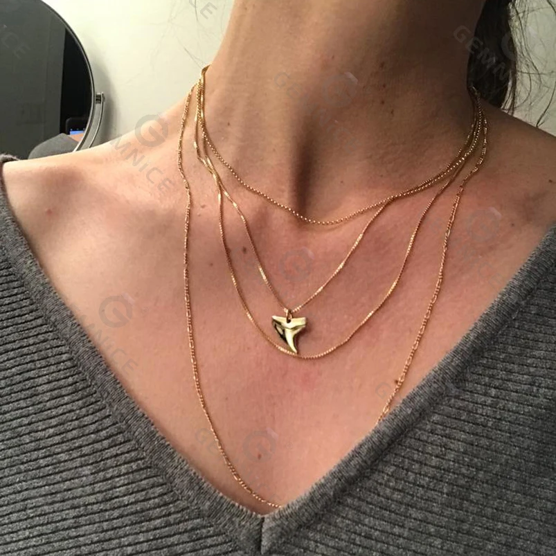 Gemnel woman fashion jewelry 925 sterling silver shark tooth necklace