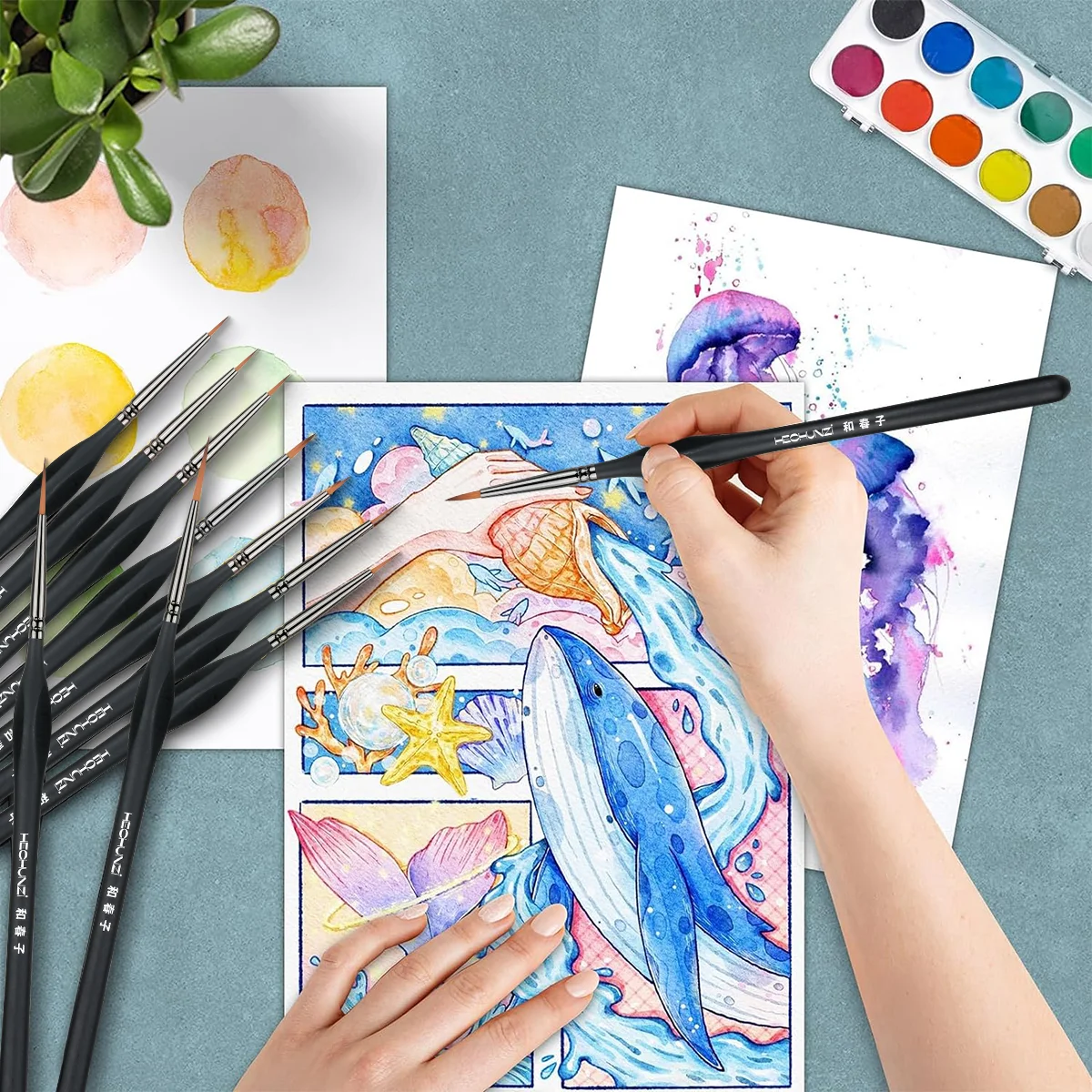 High quality 15 PCS Miniature brushes nylon paint brushes for acrylic , watercolor, oil painting