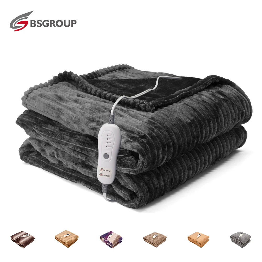 Soft Flannel Fleece Heated Blanket Machine Washable PTC+NTC Overheat Protection Electric Heated Blanket For Winter