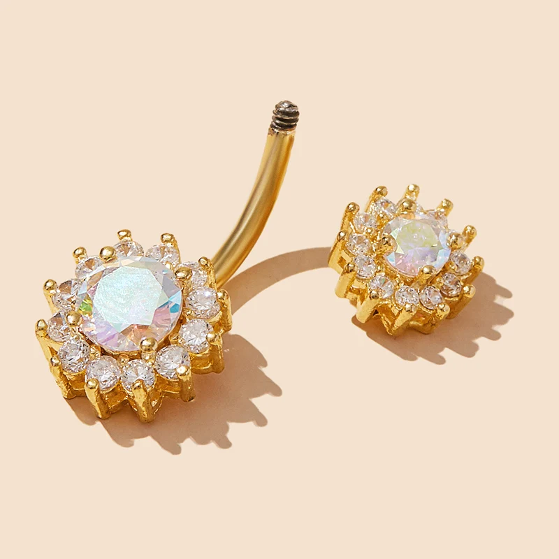 Shenzhen factory OEM ODM zircon opal rhinestone stainless steel titanium belly bar belly ring
