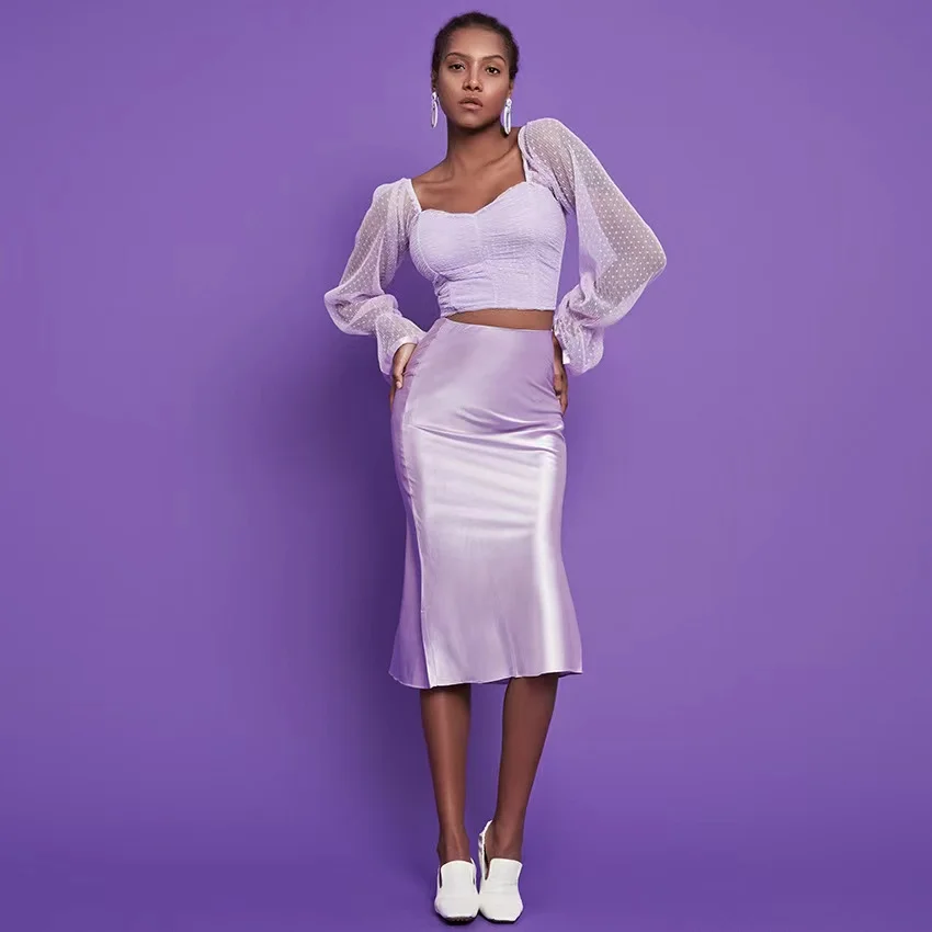 2022 New Designs Satin High Waist Long Skirts Casual Fashion Women Skirts