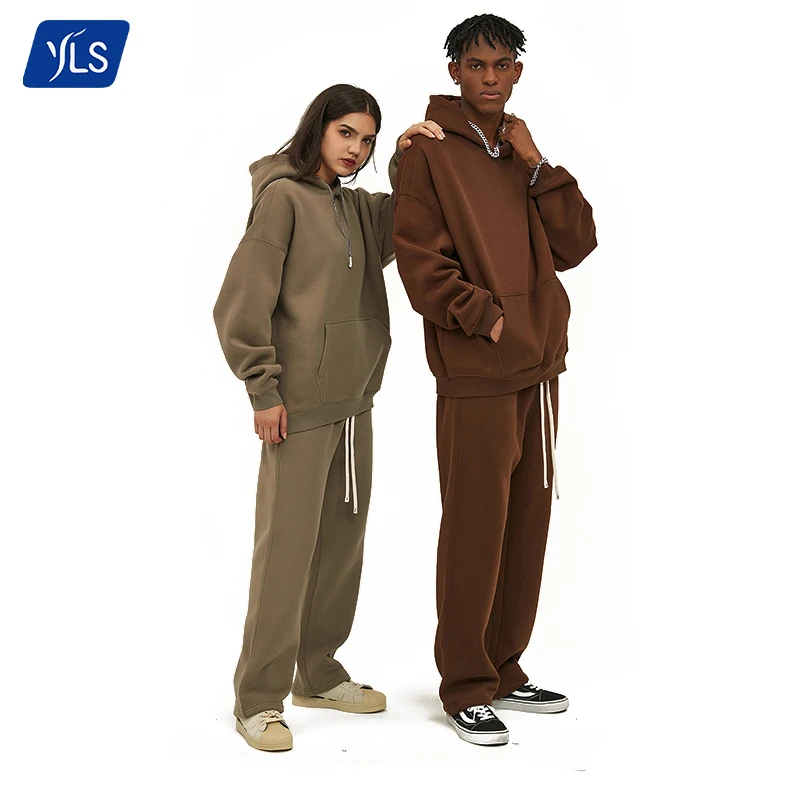 YLS Fleece 350 GSM Cotton Polyester Winter Oversized Blank Plain Tracksuits For Printing Custom Men Streetwear Tracksuit