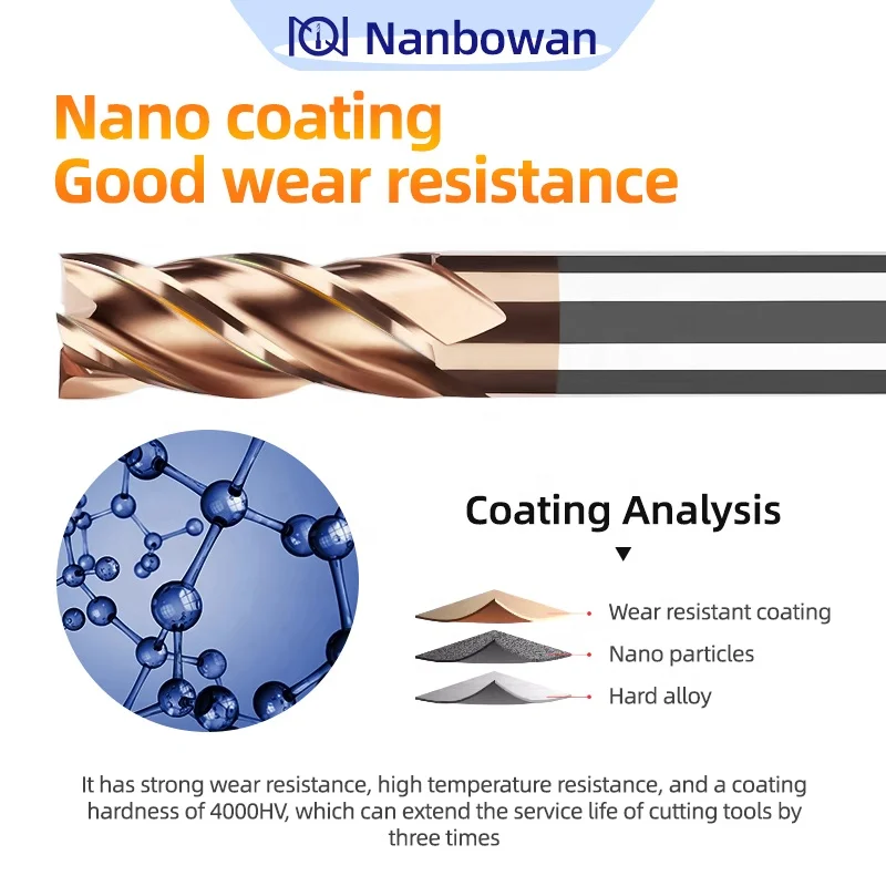 HRC55 HRC60 HRC65 Carbide End Mill 4flutes Milling Cutter Alloy Coating Tungsten Steel for  iron stainless steel