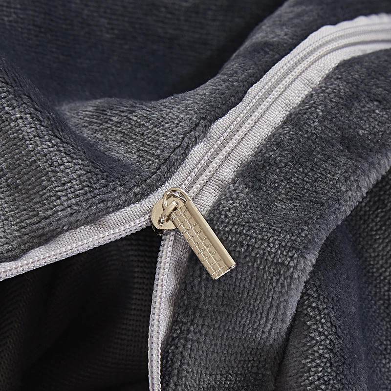 Baby Coral Velvet Four Piece Winter Flannel Bedsheet set Towel Embroidered Quilt Cover Sheets Thicken Warm Dark Gray