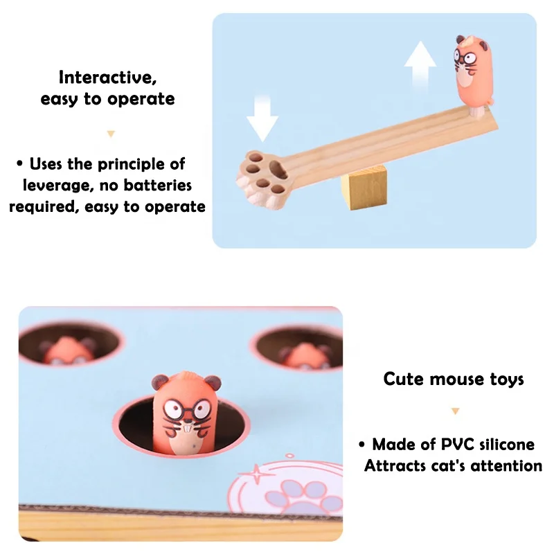 Ecofriendly Cardboard Cat Scratcher Mat 3 In 1 Bell Ball Whac-a-mole Game Interactive Cat Toys Scratcher