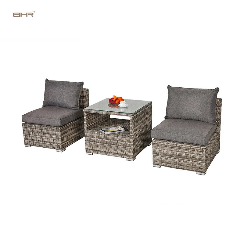 BHR-leisure  park courtyard 2 Seater wholesale garden patio wicker sofa set rattan furniture coffee chairs and table set