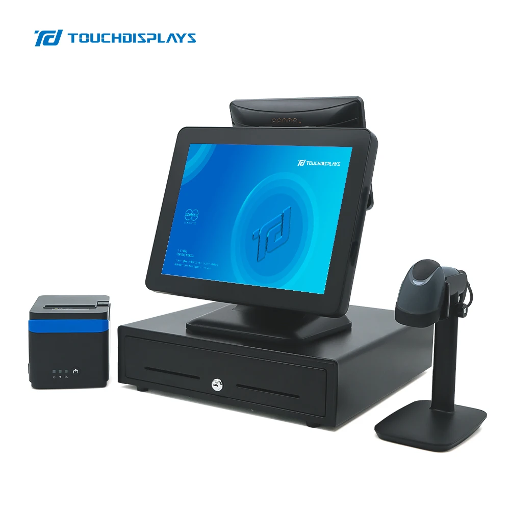 Оптовая торговля 15-дюймовый True без каблука двойной экран POS системы высокое качество емкостный сенсорный кассового аппарата