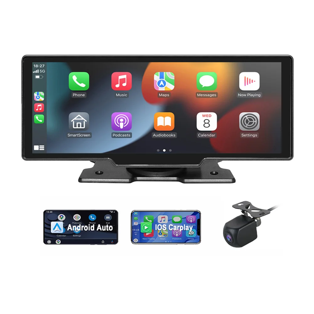 10.26 Inch IPS Portable Wireless Carplay Screen Android Auto GPS Navigation AUX FM Smartphone Monitor Reverse Camera