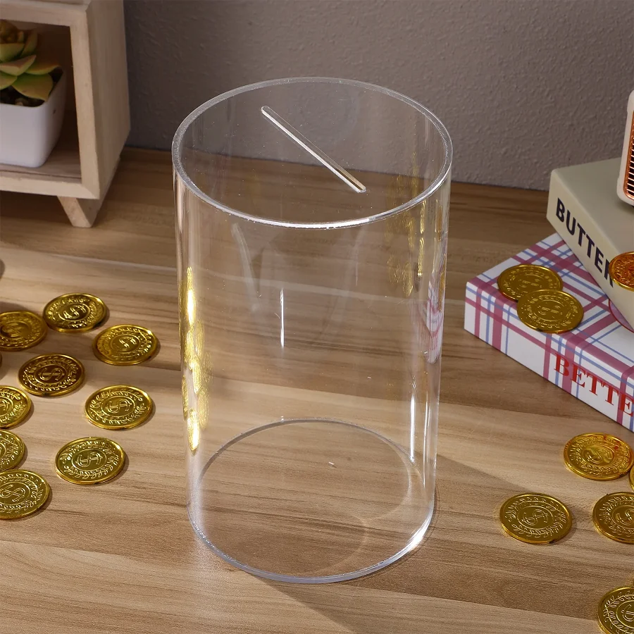 Round Acrylic Piggy Bank for Saving Coins