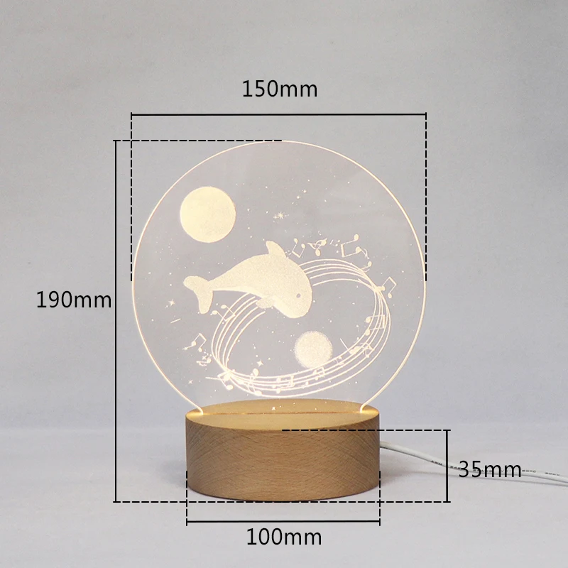 Zhongshan Hotsale Acrylic Carved Inside LED Wooden Night Light  3D Mood Lamp For Bedroom
