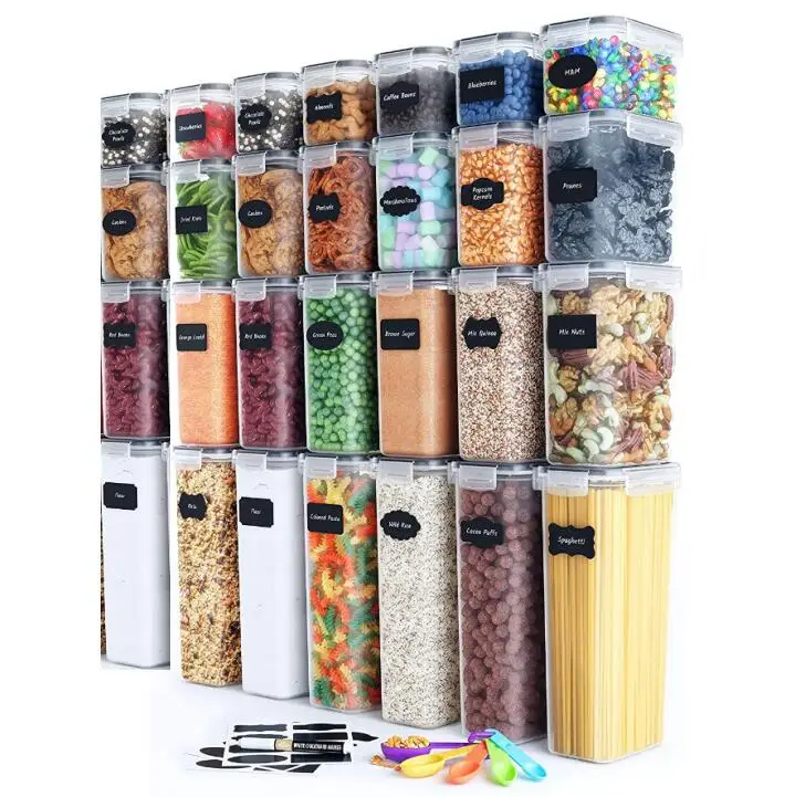 Amazon 28 Pack Set Food Storage Containers Kitchen PP BPA Free Plastic Cereal Container for Dry Food Kitchen Grains