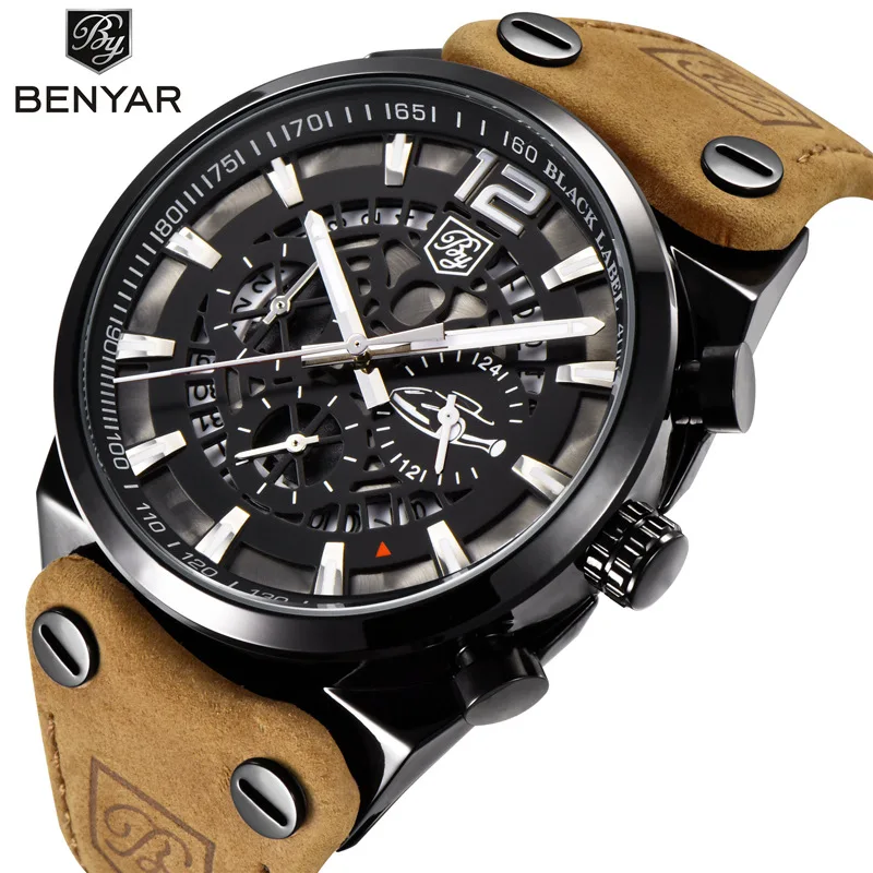 
BENYAR Large dial design Chronograph Sport Mens Watches Fashion Brand Military Waterproof Quartz Watch Clock Relogio Masculino 