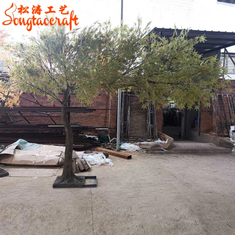 Outdoor large custom simulation red maple tree decoration, indoor and outdoor plants artificial, multi-color