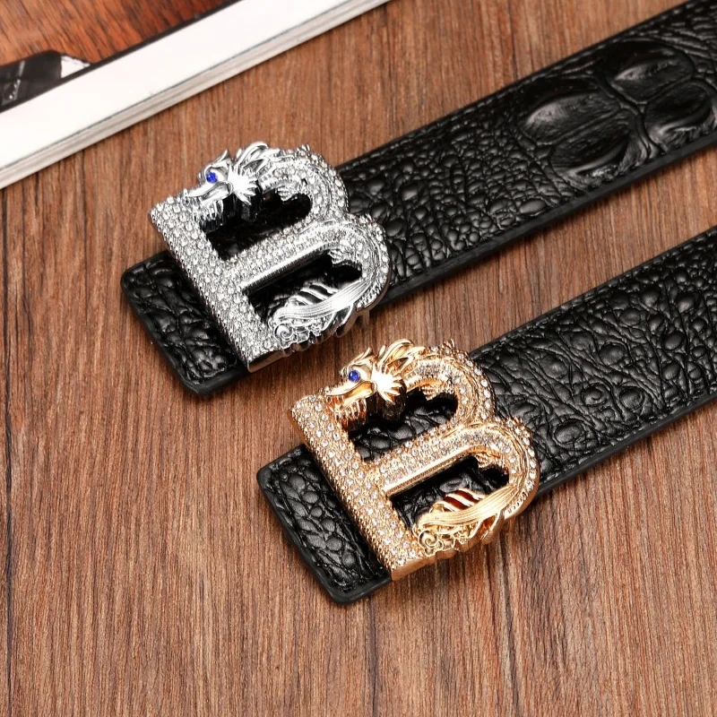 Fashion Rhinestone Buckle Factory Wholesale  Luxury Brand Famous Designer B Men Leather Belt