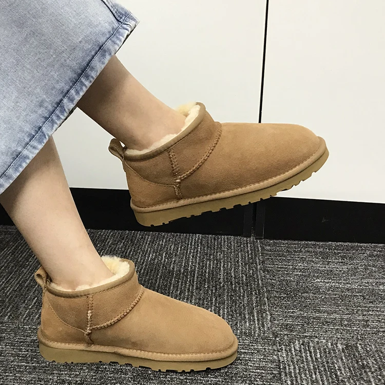 Logo Custom Winter Snow Boots Plus Size 44 Brands Design Ugh Cowhide Leather Fur Women Snow Boot